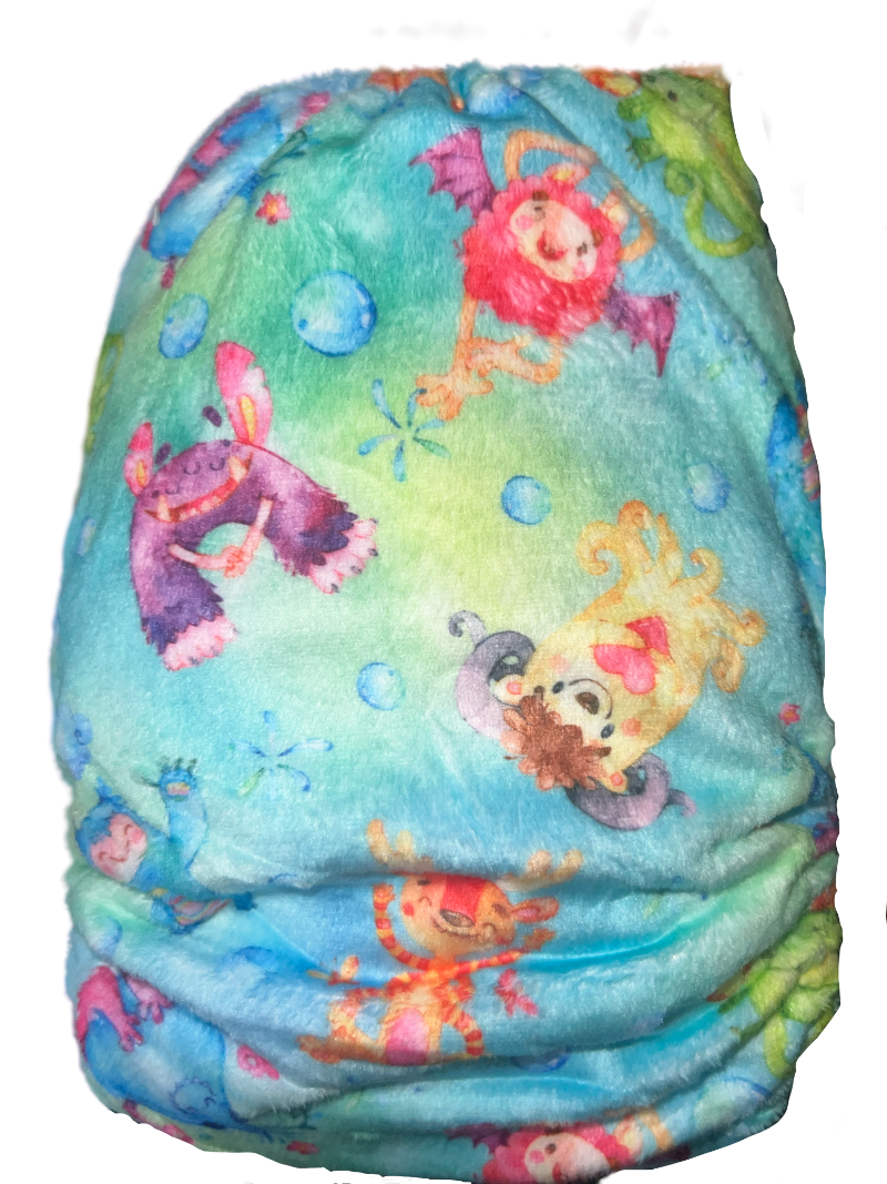 candie cloth nappy Namaste patten showing Bubblebubs logo and snaps
