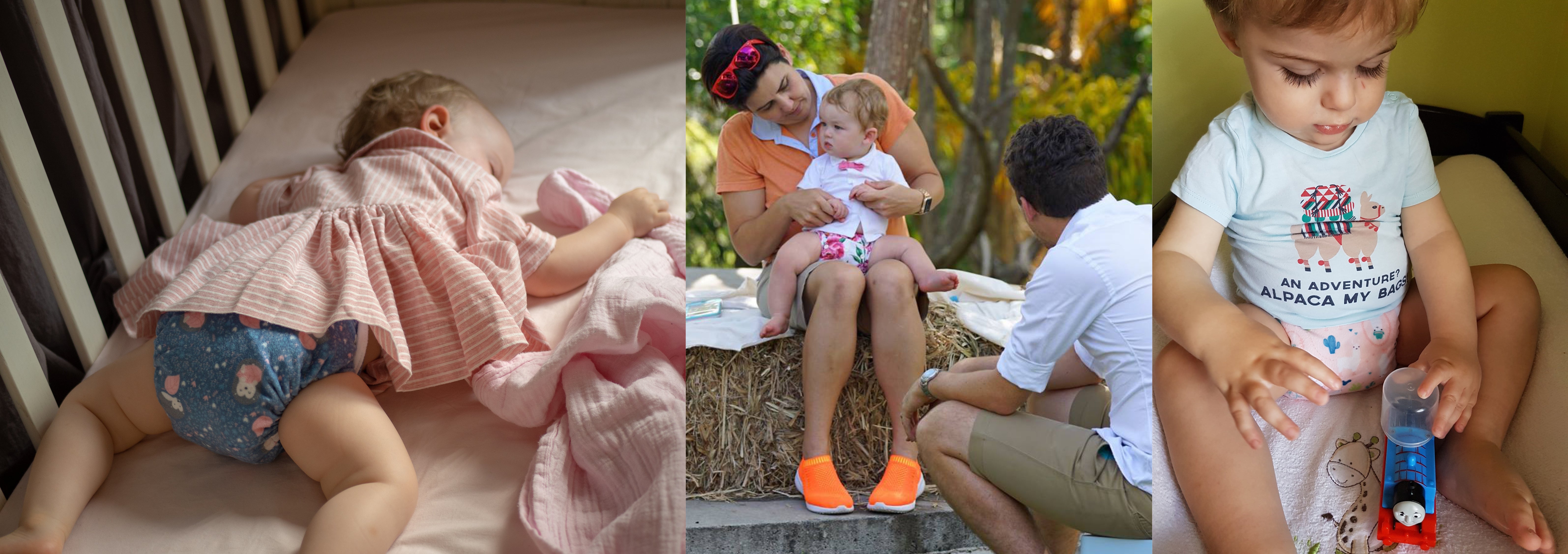 Babies dressed in modern cloth nappies in Australia showing how to dress you baby in cloth nappies. 