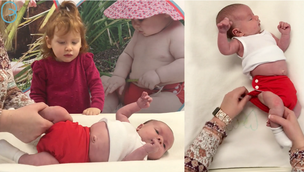 Load video: How a candie cloth nappy fits on a baby and a toddler