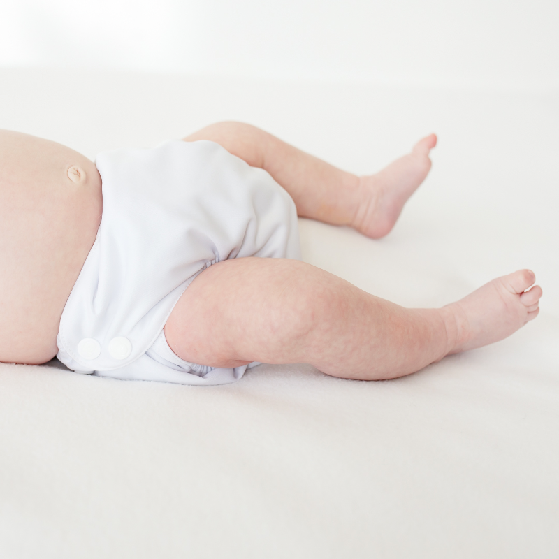 bopeep cloth nappy white on a baby with a white background