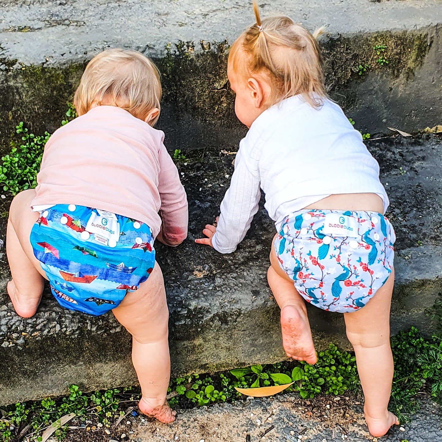 candie cloth nappy 2 toddlers going up stairs