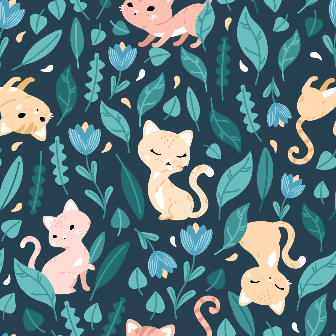 pink cats lost in a jungle of blue plants patters for cloth nappies