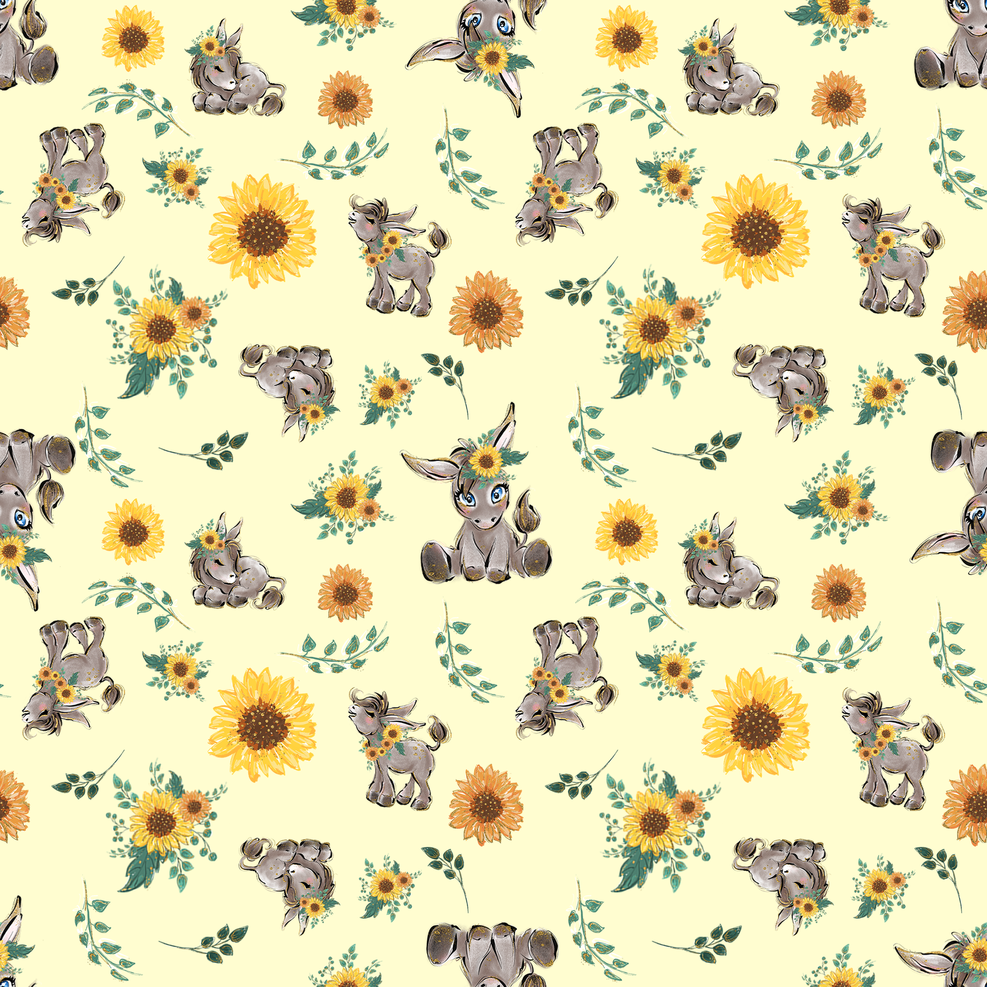 donkey and yellow flowers pattern for candie cloth nappies